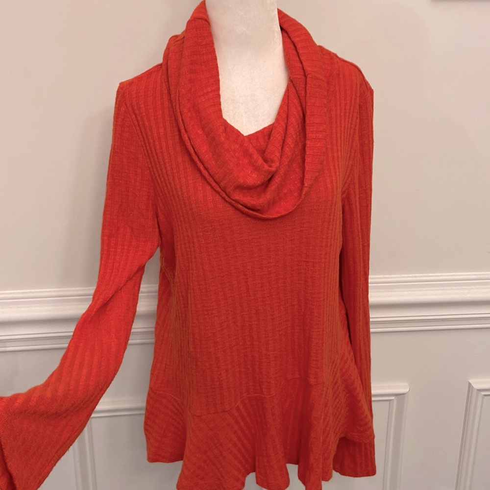 Anthropologie Orange Cowl Neck Ribbed Tunic